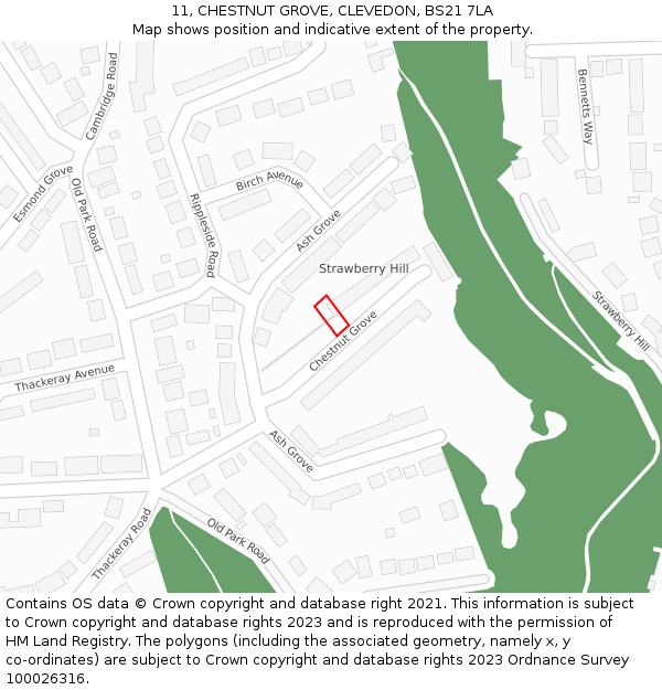 11, CHESTNUT GROVE, CLEVEDON, BS21 7LA: Location map and indicative extent of plot