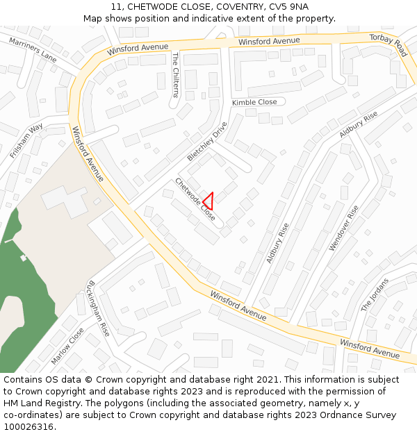 11, CHETWODE CLOSE, COVENTRY, CV5 9NA: Location map and indicative extent of plot