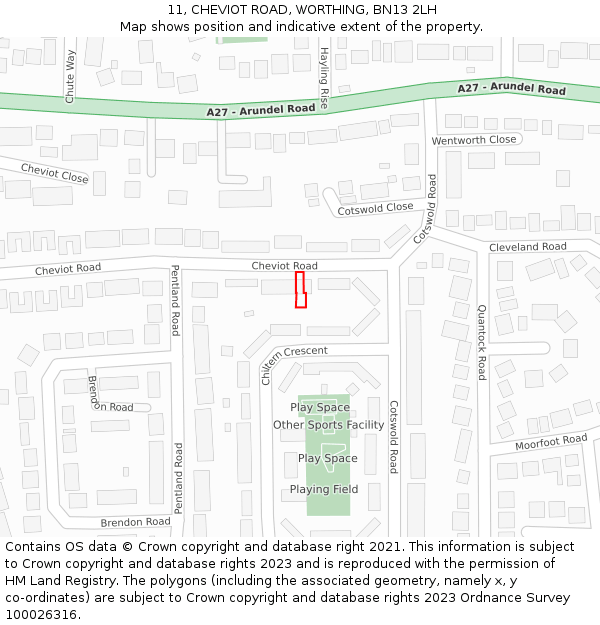 11, CHEVIOT ROAD, WORTHING, BN13 2LH: Location map and indicative extent of plot