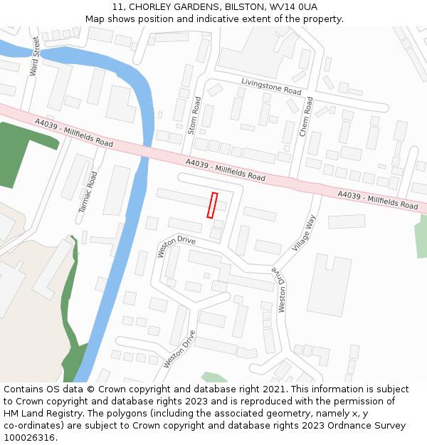 11, CHORLEY GARDENS, BILSTON, WV14 0UA: Location map and indicative extent of plot