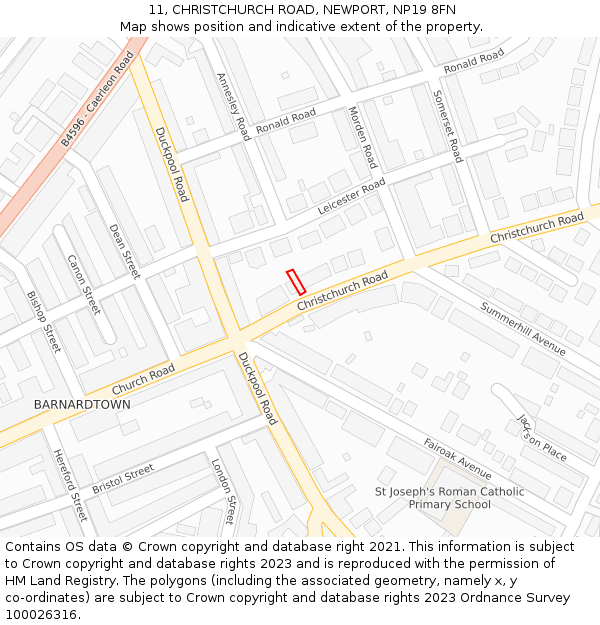 11, CHRISTCHURCH ROAD, NEWPORT, NP19 8FN: Location map and indicative extent of plot