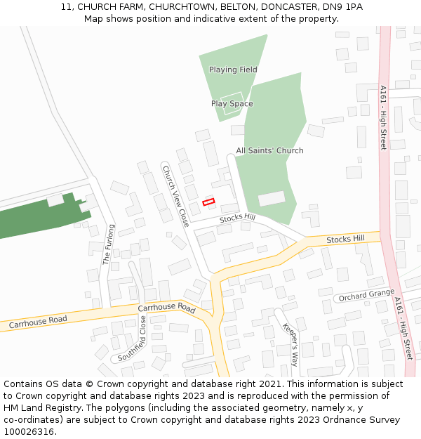 11, CHURCH FARM, CHURCHTOWN, BELTON, DONCASTER, DN9 1PA: Location map and indicative extent of plot