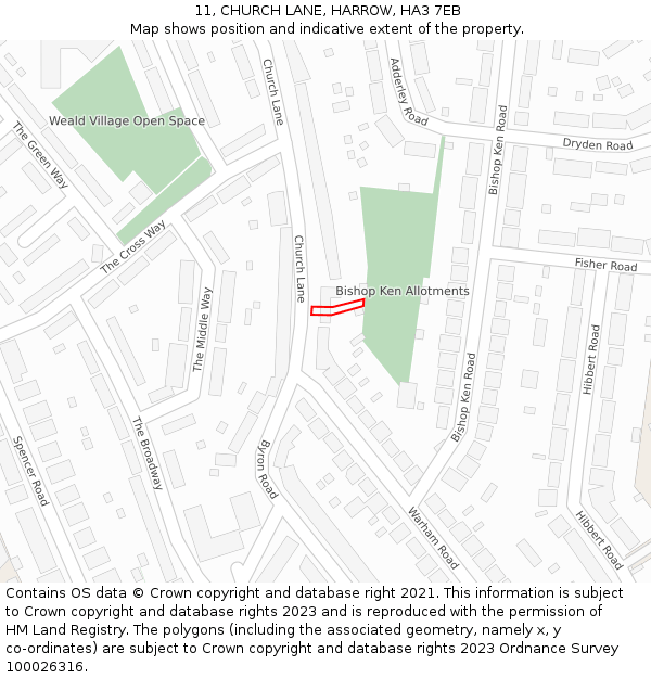 11, CHURCH LANE, HARROW, HA3 7EB: Location map and indicative extent of plot