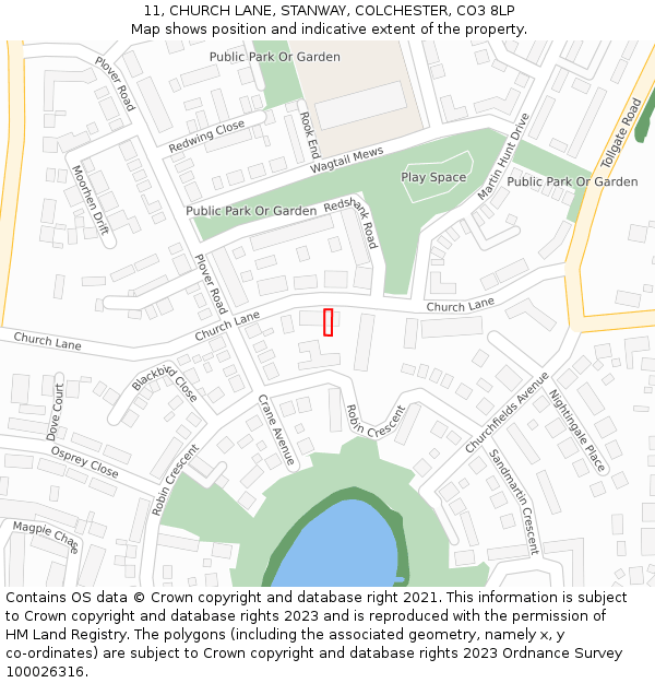 11, CHURCH LANE, STANWAY, COLCHESTER, CO3 8LP: Location map and indicative extent of plot