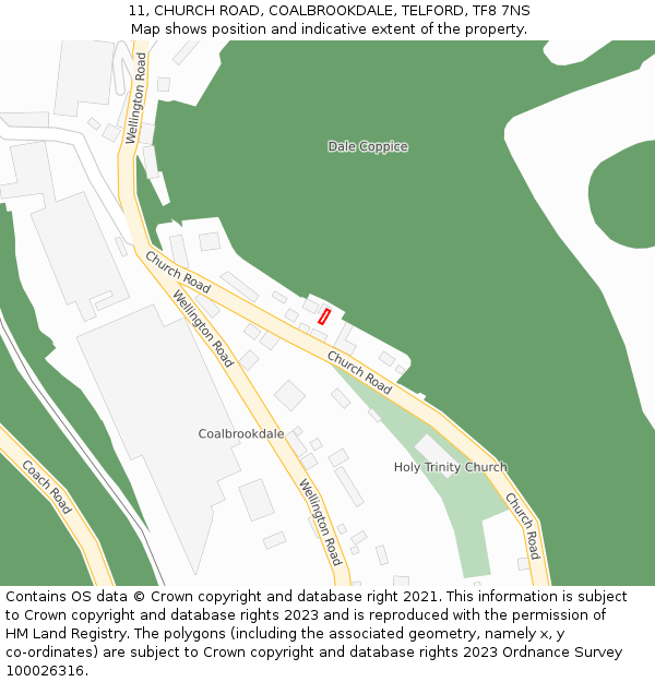 11, CHURCH ROAD, COALBROOKDALE, TELFORD, TF8 7NS: Location map and indicative extent of plot