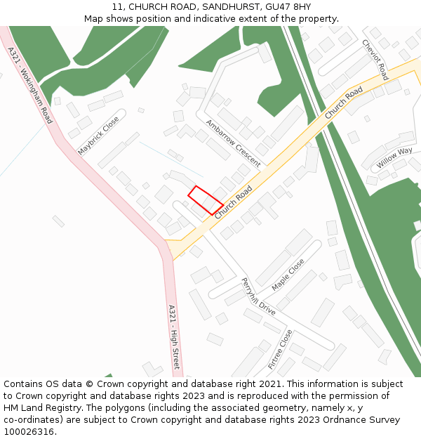 11, CHURCH ROAD, SANDHURST, GU47 8HY: Location map and indicative extent of plot