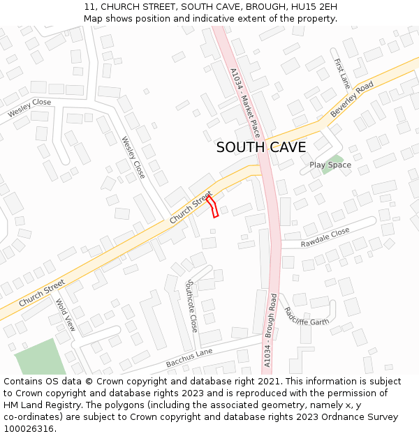 11, CHURCH STREET, SOUTH CAVE, BROUGH, HU15 2EH: Location map and indicative extent of plot