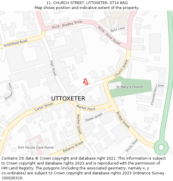 11, CHURCH STREET, UTTOXETER, ST14 8AG: Location map and indicative extent of plot