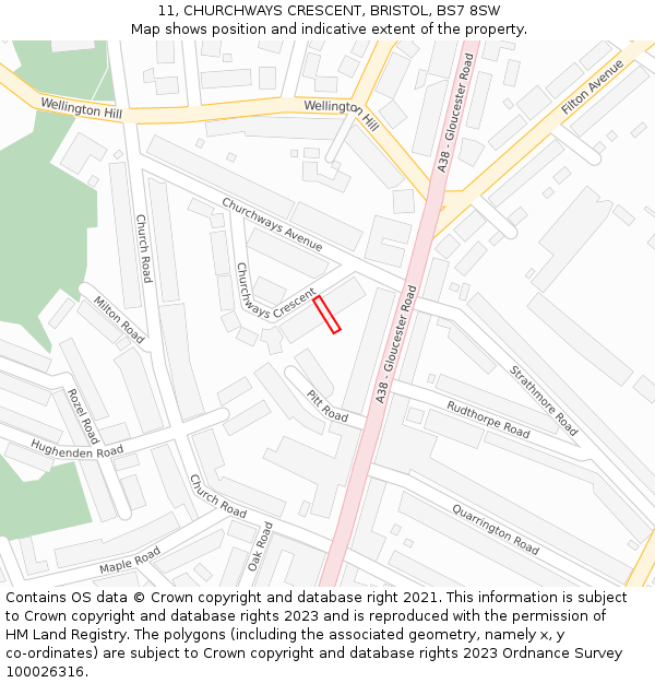 11, CHURCHWAYS CRESCENT, BRISTOL, BS7 8SW: Location map and indicative extent of plot
