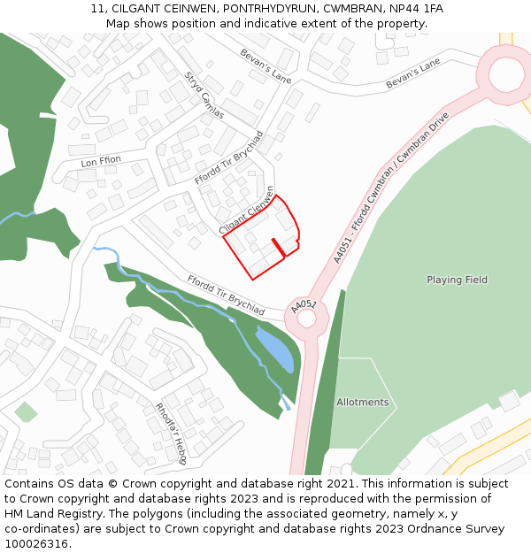 11, CILGANT CEINWEN, PONTRHYDYRUN, CWMBRAN, NP44 1FA: Location map and indicative extent of plot