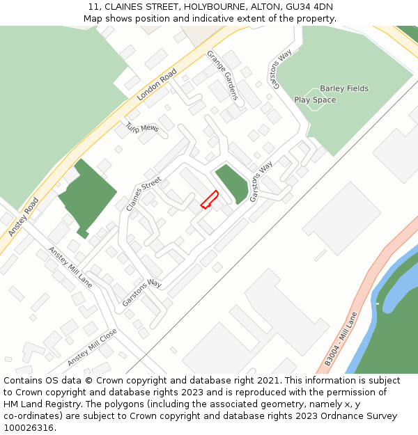 11, CLAINES STREET, HOLYBOURNE, ALTON, GU34 4DN: Location map and indicative extent of plot