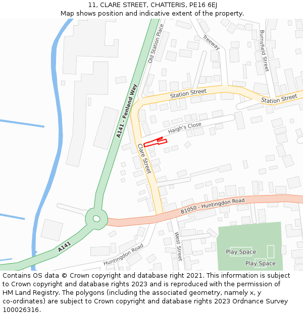 11, CLARE STREET, CHATTERIS, PE16 6EJ: Location map and indicative extent of plot
