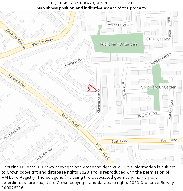 11, CLAREMONT ROAD, WISBECH, PE13 2JR: Location map and indicative extent of plot