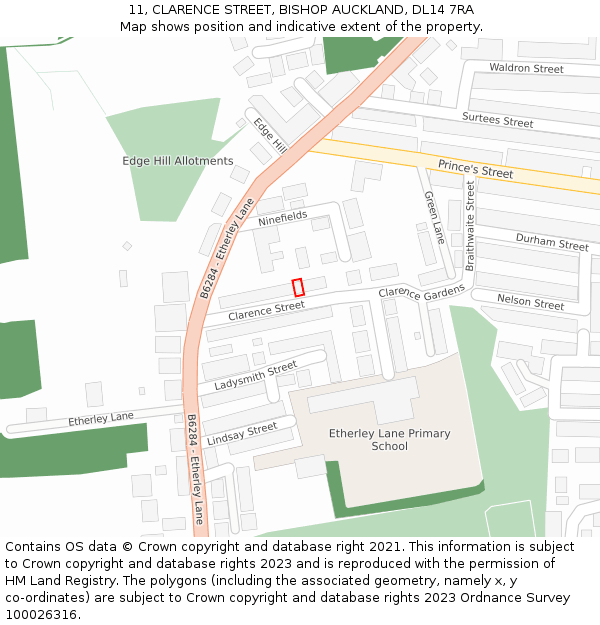 11, CLARENCE STREET, BISHOP AUCKLAND, DL14 7RA: Location map and indicative extent of plot