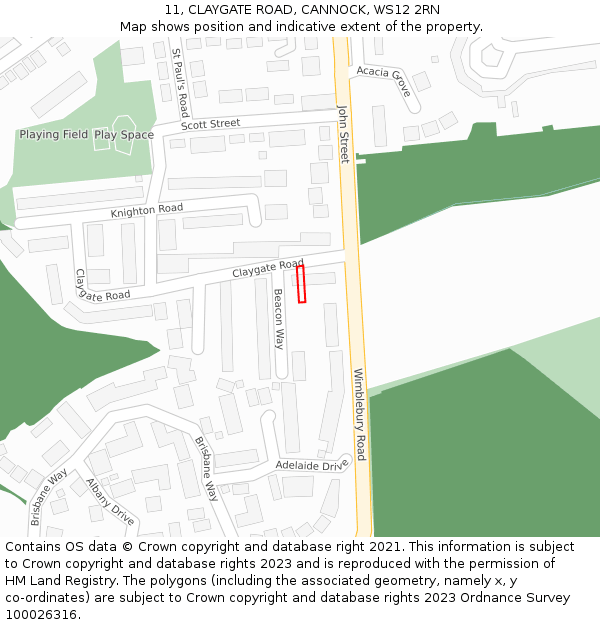 11, CLAYGATE ROAD, CANNOCK, WS12 2RN: Location map and indicative extent of plot
