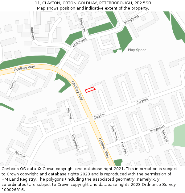 11, CLAYTON, ORTON GOLDHAY, PETERBOROUGH, PE2 5SB: Location map and indicative extent of plot