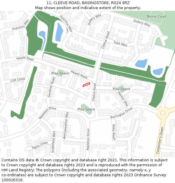 11, CLEEVE ROAD, BASINGSTOKE, RG24 9RZ: Location map and indicative extent of plot