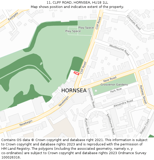 11, CLIFF ROAD, HORNSEA, HU18 1LL: Location map and indicative extent of plot