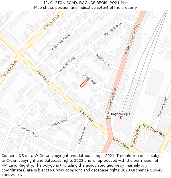11, CLIFTON ROAD, BOGNOR REGIS, PO21 2HH: Location map and indicative extent of plot