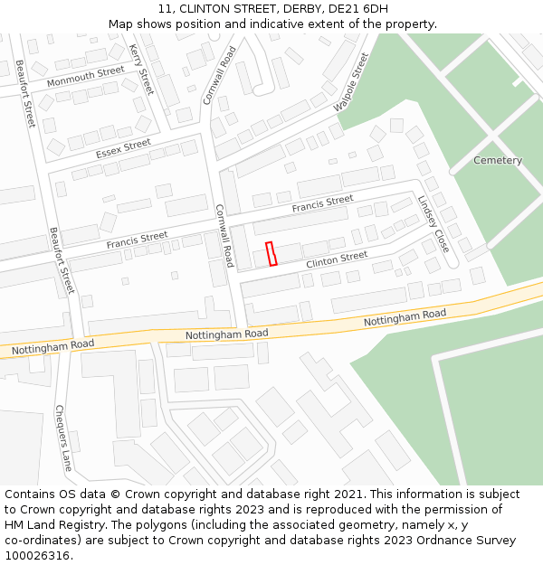 11, CLINTON STREET, DERBY, DE21 6DH: Location map and indicative extent of plot