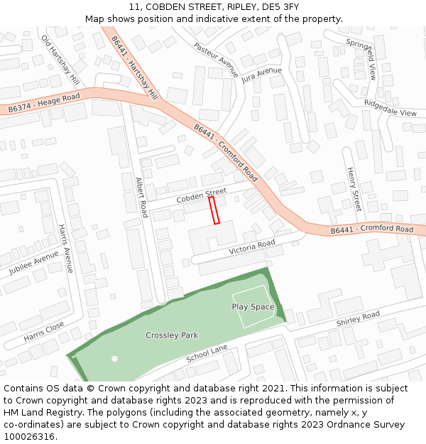 11, COBDEN STREET, RIPLEY, DE5 3FY: Location map and indicative extent of plot