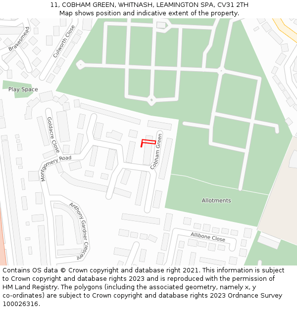 11, COBHAM GREEN, WHITNASH, LEAMINGTON SPA, CV31 2TH: Location map and indicative extent of plot