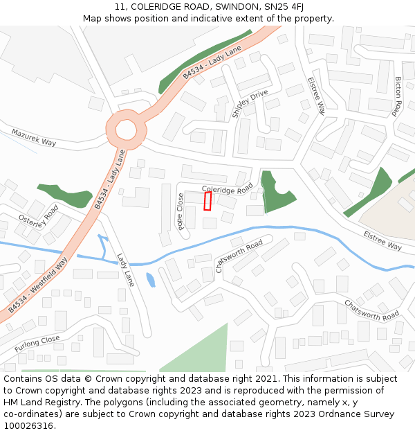 11, COLERIDGE ROAD, SWINDON, SN25 4FJ: Location map and indicative extent of plot