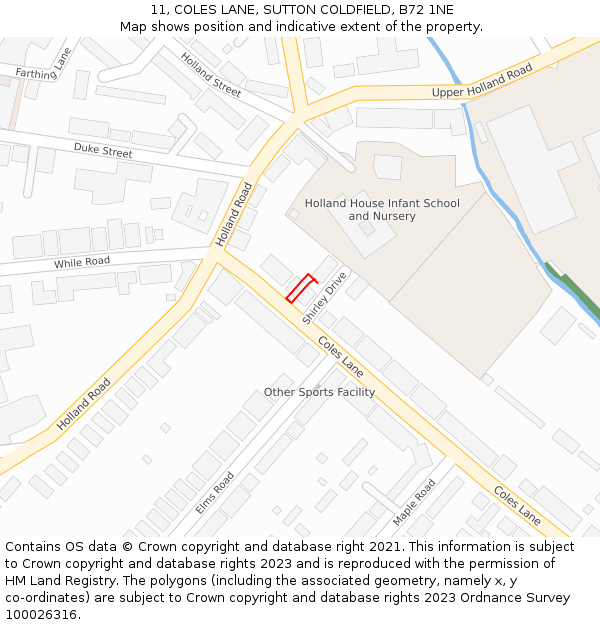 11, COLES LANE, SUTTON COLDFIELD, B72 1NE: Location map and indicative extent of plot
