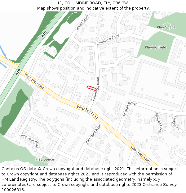 11, COLUMBINE ROAD, ELY, CB6 3WL: Location map and indicative extent of plot
