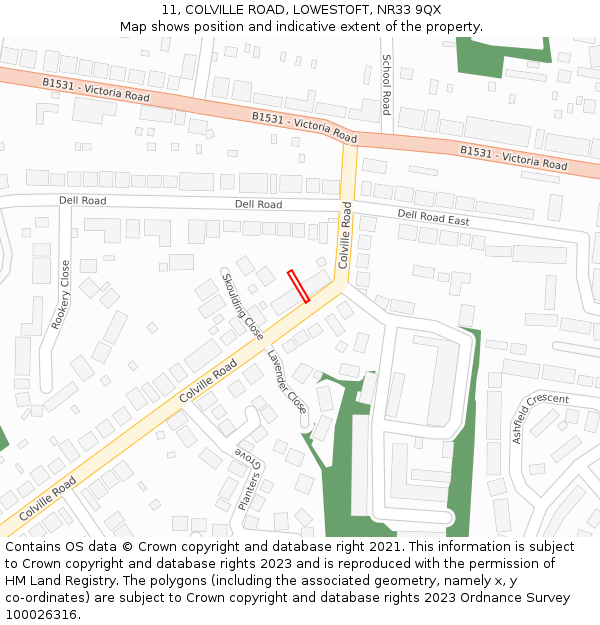 11, COLVILLE ROAD, LOWESTOFT, NR33 9QX: Location map and indicative extent of plot
