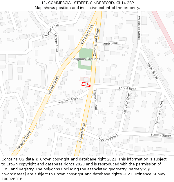 11, COMMERCIAL STREET, CINDERFORD, GL14 2RP: Location map and indicative extent of plot