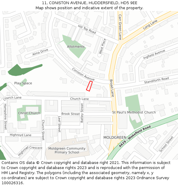 11, CONISTON AVENUE, HUDDERSFIELD, HD5 9EE: Location map and indicative extent of plot
