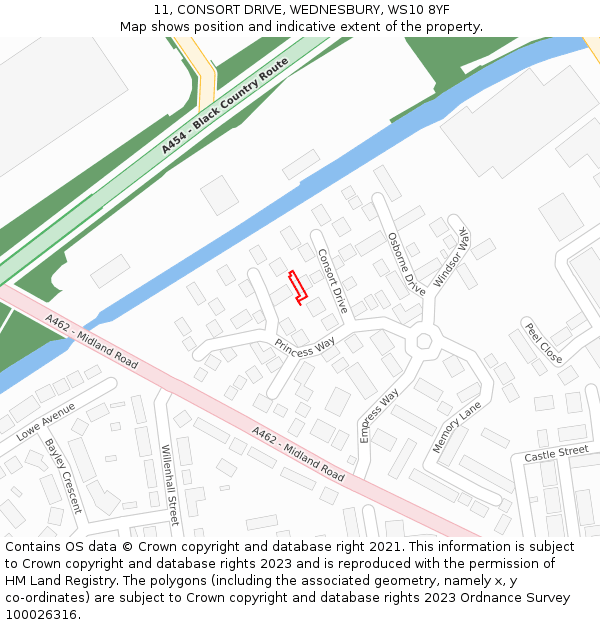 11, CONSORT DRIVE, WEDNESBURY, WS10 8YF: Location map and indicative extent of plot