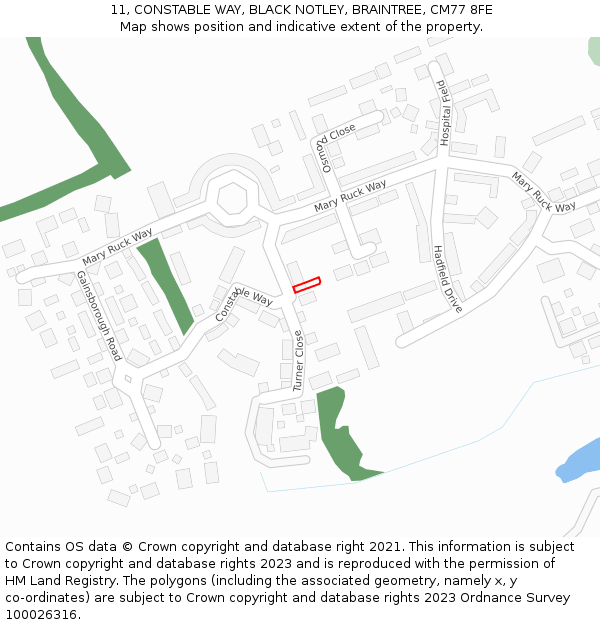 11, CONSTABLE WAY, BLACK NOTLEY, BRAINTREE, CM77 8FE: Location map and indicative extent of plot