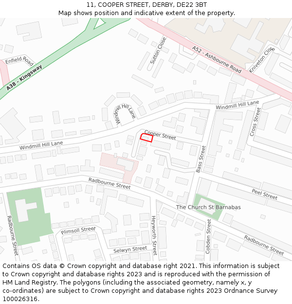 11, COOPER STREET, DERBY, DE22 3BT: Location map and indicative extent of plot