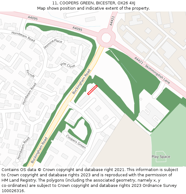 11, COOPERS GREEN, BICESTER, OX26 4XJ: Location map and indicative extent of plot