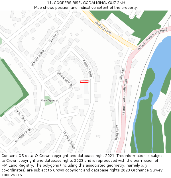 11, COOPERS RISE, GODALMING, GU7 2NH: Location map and indicative extent of plot