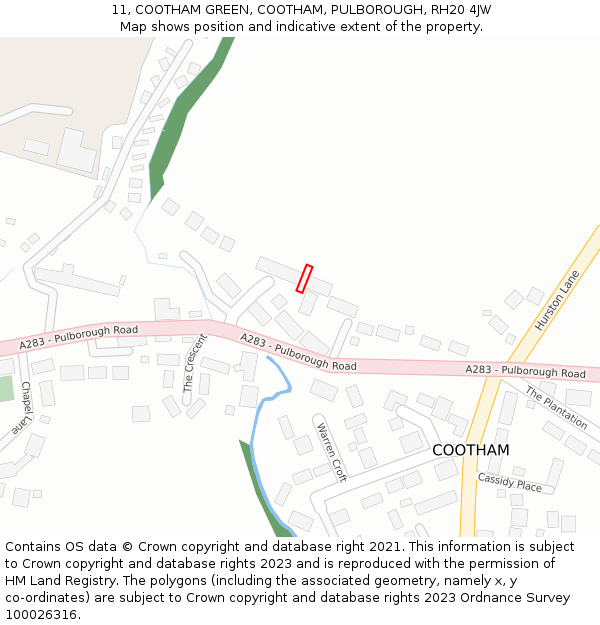 11, COOTHAM GREEN, COOTHAM, PULBOROUGH, RH20 4JW: Location map and indicative extent of plot