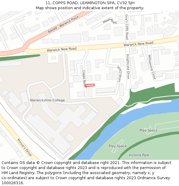 11, COPPS ROAD, LEAMINGTON SPA, CV32 5JH: Location map and indicative extent of plot