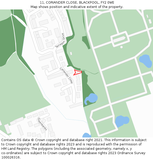 11, CORIANDER CLOSE, BLACKPOOL, FY2 0WE: Location map and indicative extent of plot