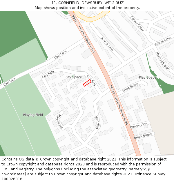 11, CORNFIELD, DEWSBURY, WF13 3UZ: Location map and indicative extent of plot