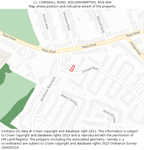 11, CORNWALL ROAD, WOLVERHAMPTON, WV6 8XA: Location map and indicative extent of plot