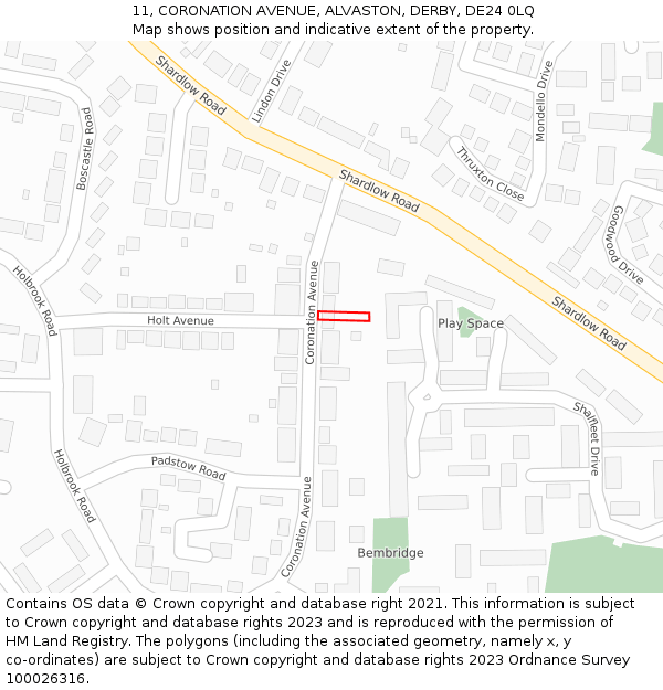 11, CORONATION AVENUE, ALVASTON, DERBY, DE24 0LQ: Location map and indicative extent of plot
