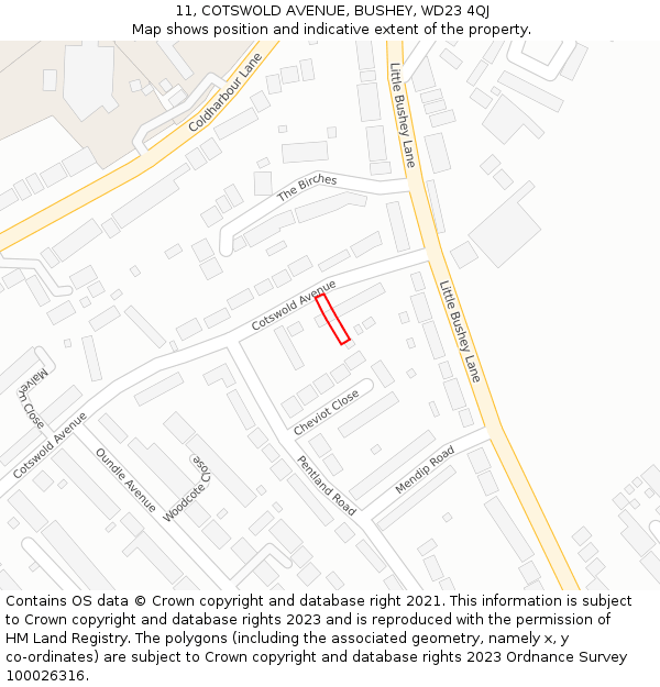 11, COTSWOLD AVENUE, BUSHEY, WD23 4QJ: Location map and indicative extent of plot