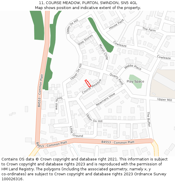 11, COURSE MEADOW, PURTON, SWINDON, SN5 4GL: Location map and indicative extent of plot