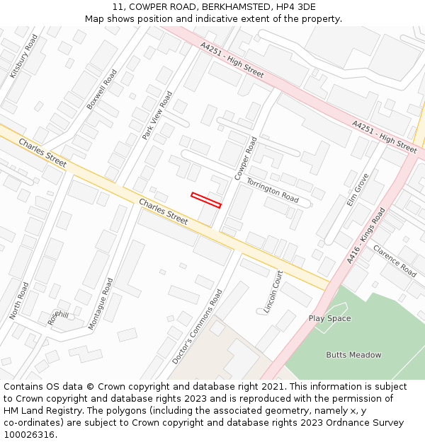 11, COWPER ROAD, BERKHAMSTED, HP4 3DE: Location map and indicative extent of plot