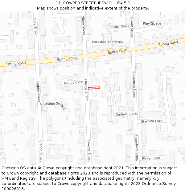 11, COWPER STREET, IPSWICH, IP4 5JD: Location map and indicative extent of plot