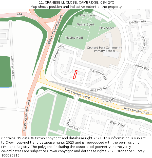 11, CRANESBILL CLOSE, CAMBRIDGE, CB4 2YQ: Location map and indicative extent of plot