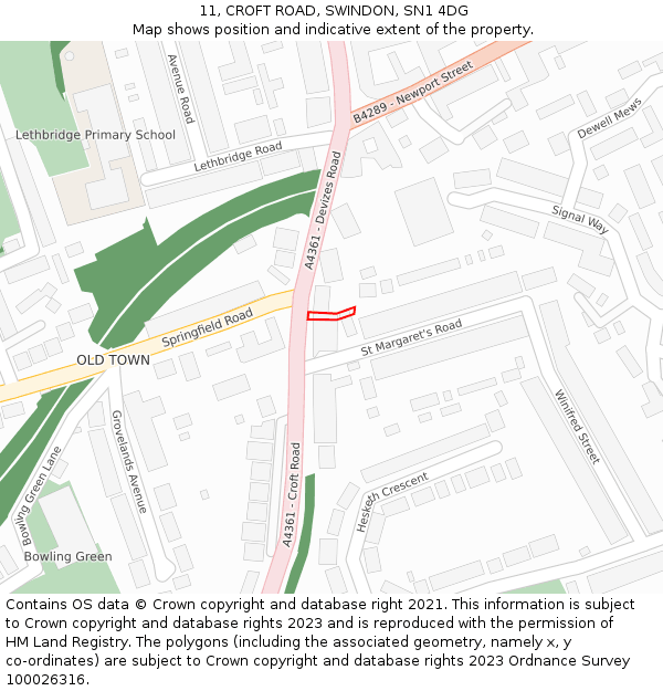 11, CROFT ROAD, SWINDON, SN1 4DG: Location map and indicative extent of plot