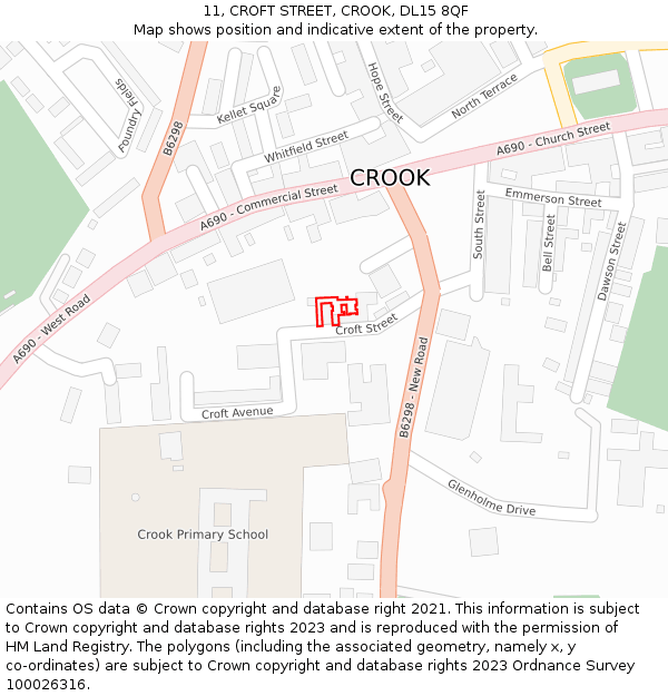 11, CROFT STREET, CROOK, DL15 8QF: Location map and indicative extent of plot